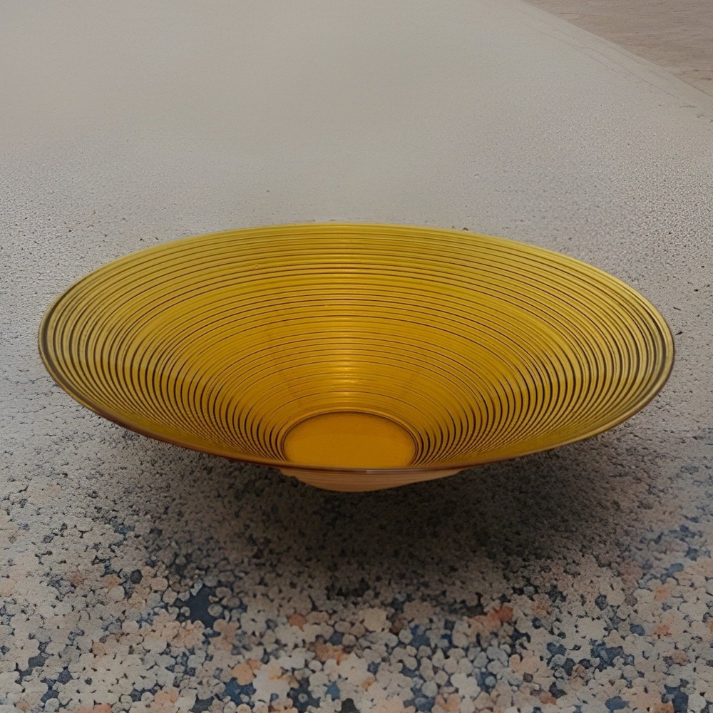 1960s Imperial Glass Amber Glass Ribbed Conical Centerpiece Bowl MCM Honey Gold